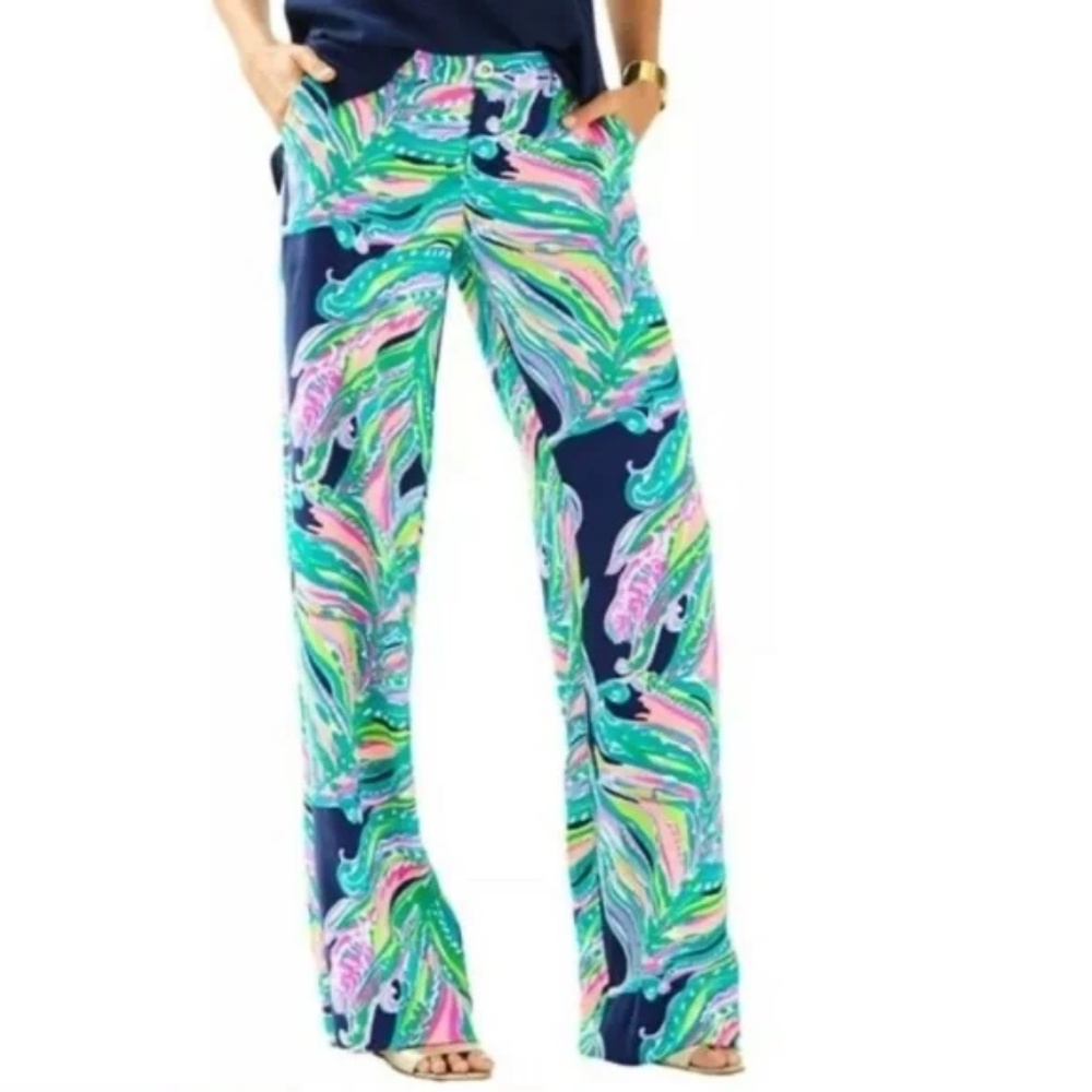 NWT. Lilly Pulitzer Braylen Palazzo Pants in Bright Navy Don’t Leave Me Hanging